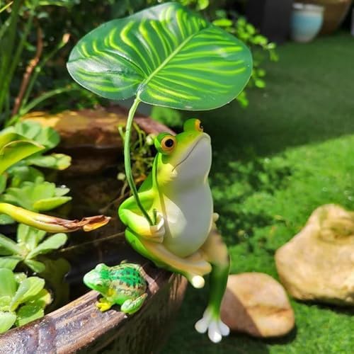 OwMell Green Frog Outdoor Statue with Umbrella