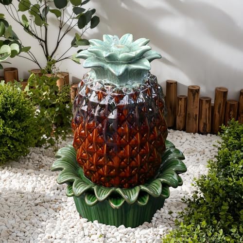 LuxenHome Tabletop Water Fountain 17 Inch Pineapple