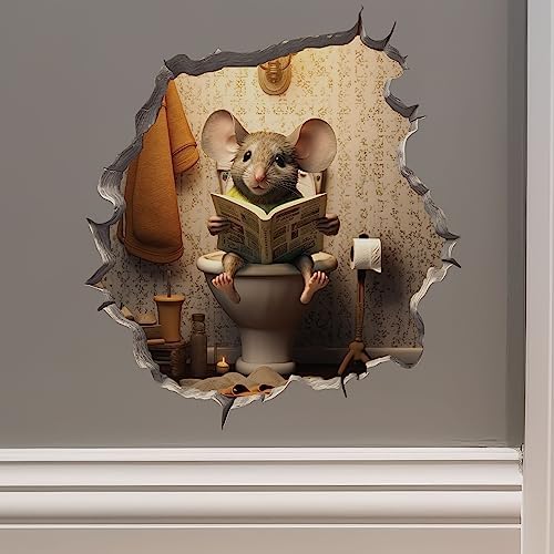 Mouse Sitting on Toilet Decal - 3D Funny Wall Sticker