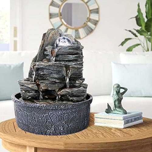 4 Tier Tabletop Fountain with Led Light Ball Grey