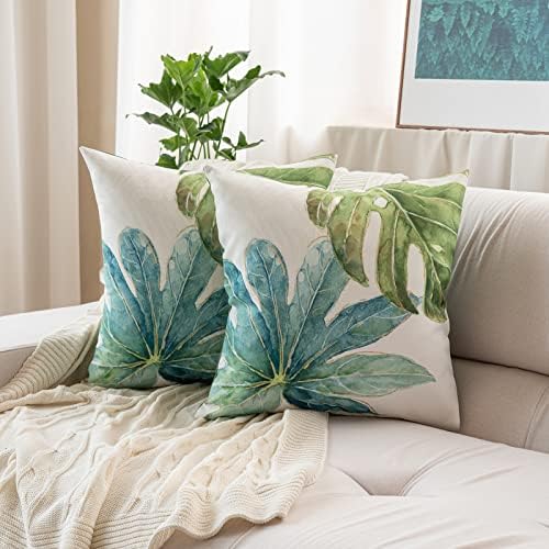 Tritard Green Tropical Leaf Pillow Covers Set of 2