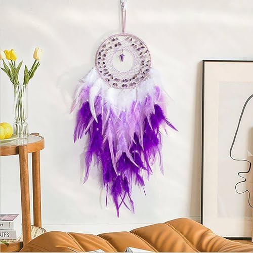 Purple Dream Catcher Wall Decor with Crystal Pendant