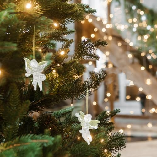 PRETYZOOM 24pcs Clear Christmas Angel Ornaments with Gold Wings Hanging Pendants