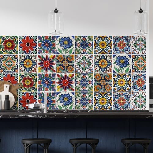 30 Pcs Mediterranean Style Peel and Stick Wall Tile Decals