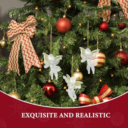 PRETYZOOM 24pcs Clear Christmas Angel Ornaments with Gold Wings Hanging Pendants
