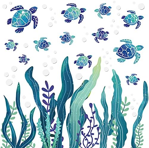 3D Sea Turtle Wall Decals with Bubbles and Seaweed Stickers