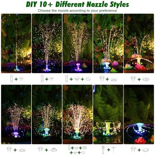 AISITIN 10W Solar Fountain with LED Lights and 4400mAh Battery
