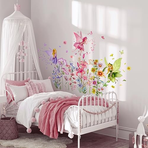 Supzone Flower Fairy Wall Sticker for Girls Room