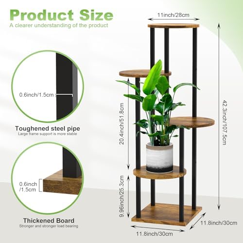 5 Tier Wood Tall Plant Stand Metal Rack Black