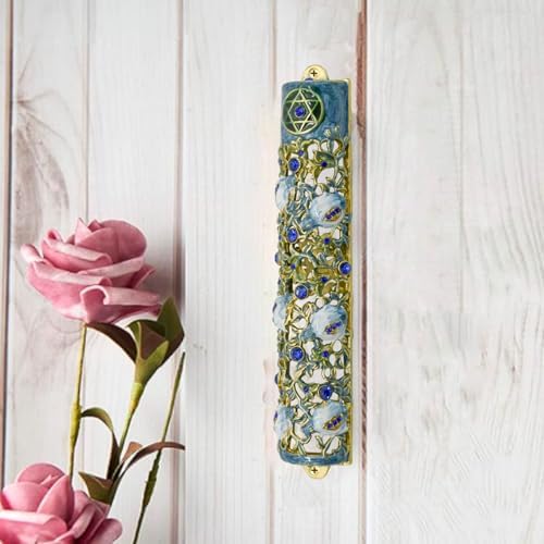 MrMrKura Mezuzah Scroll Door Ornament White Blue 122x598 In