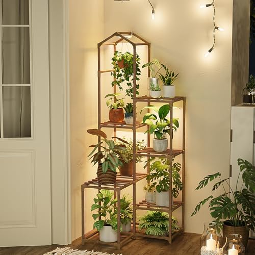Bamworld Roof-Shaped Plant Stand with Grow Lights