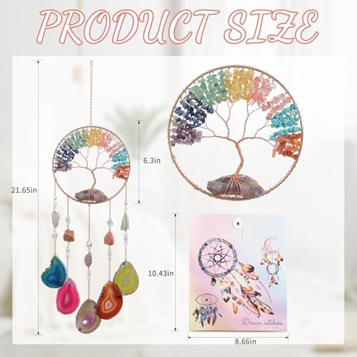 Dreamsum Large Agate Dream Catcher with 7 Chakra Tree of Life Design