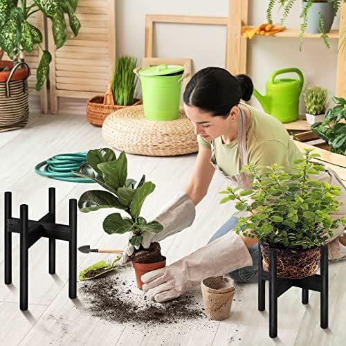 2 Pack Bamboo Plant Stands Adjustable Mid Century Modern Design