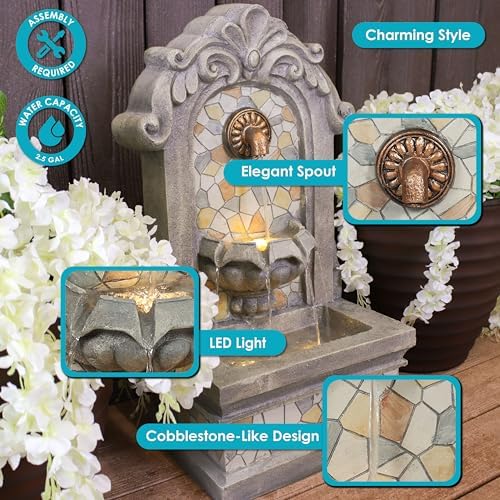 Sunnydaze 27 In Wall Standing Fountain for Outdoor Use