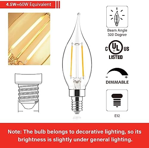 60W Equivalent Dimmable LED Chandelier Bulb 6 Pack