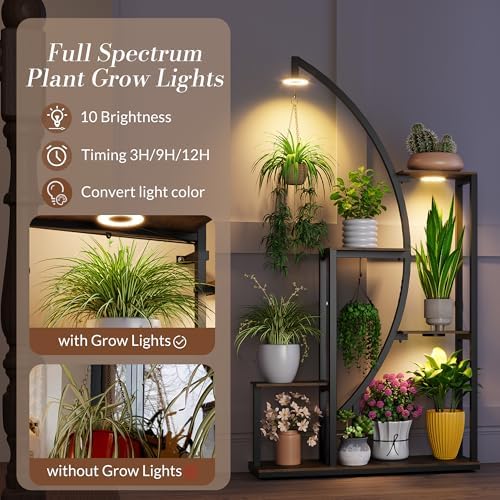 61 Inch Tall Metal Plant Stand with Adjustable Grow Lights