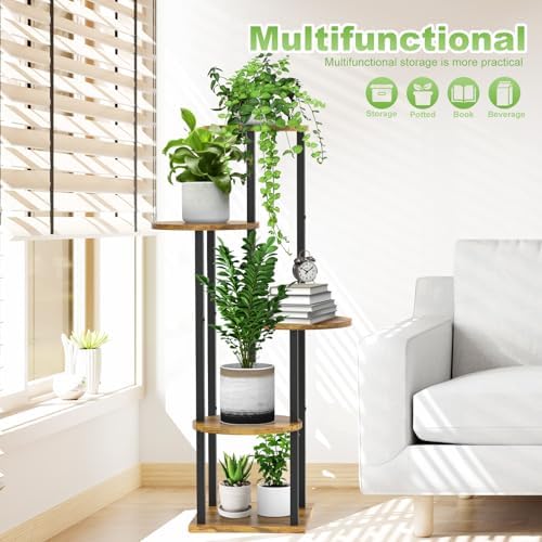 5 Tier Wood Tall Plant Stand Metal Rack Black