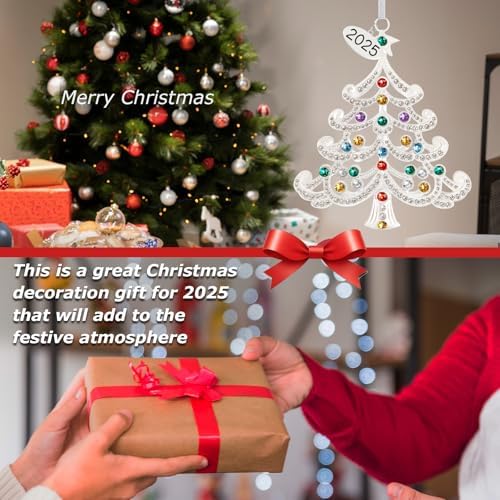 2025 Metal Ornament with Colorful Crystals and Engraving