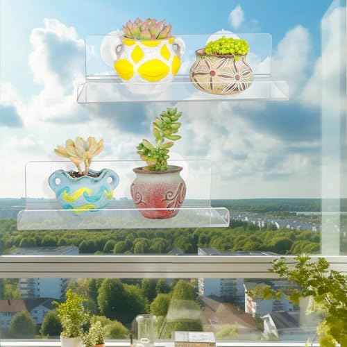 2 Pack 9 Inch Acrylic Suction Cup Window Plant Shelf