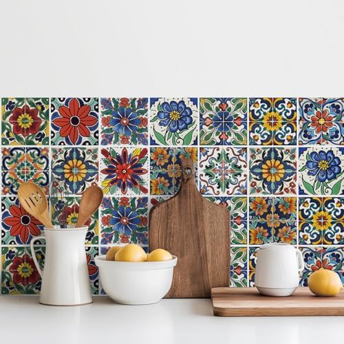 30 Pcs Mediterranean Style Peel and Stick Wall Tile Decals