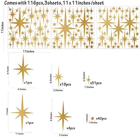 Easma Star Wall Stickers for Girls Room Decor 116pcs