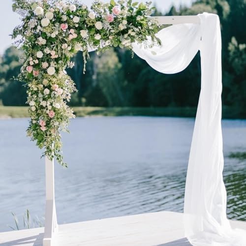 VOK White Chiffon Arch Drapes 2 Panels for Wedding Ceremony