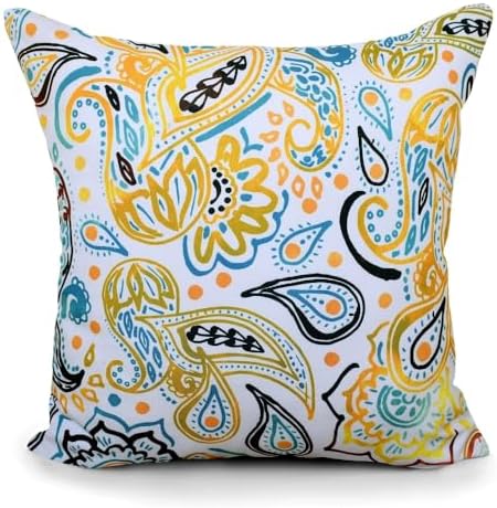 TRP Indoor Outdoor Yellow White Print Pillow with Insert