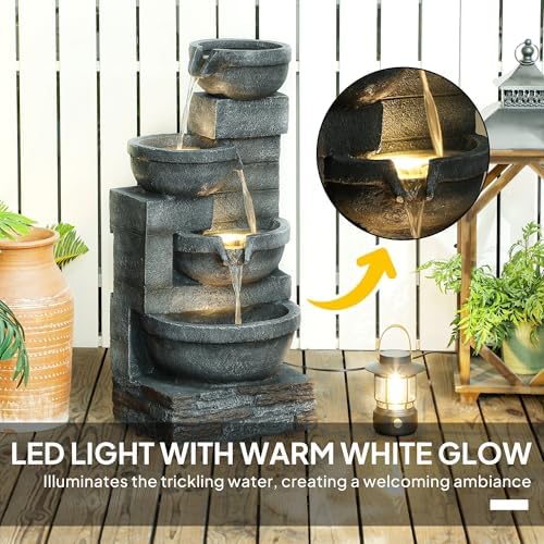 Outsunny 30 Inch Tall Outdoor Waterfall Fountain with LED Lights