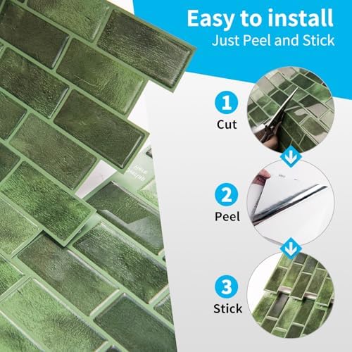 Art3d 10-Sheet Jade Green Peel and Stick Wall Tiles