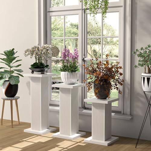 3-Pack White Wooden Plant Stands for Indoor Outdoor Use