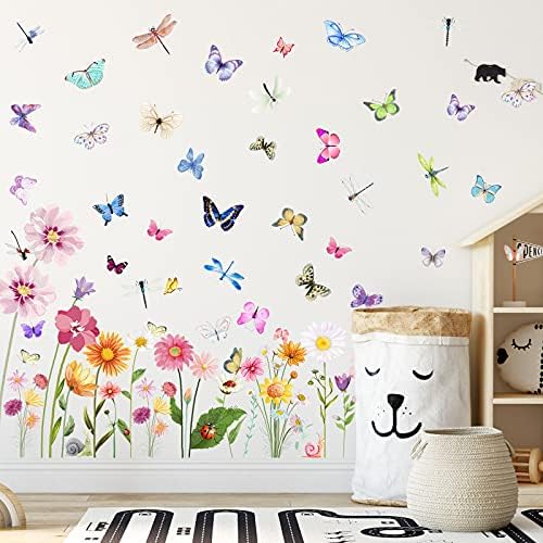 Flowers Butterflies Wall Decals for Girls Bedroom Decor