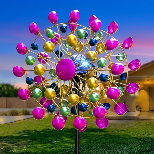 Ferris Wheel Wind Spinner with Solar Light for Garden
