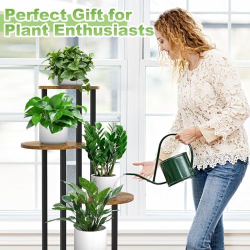 5 Tier Wood Tall Plant Stand Metal Rack Black