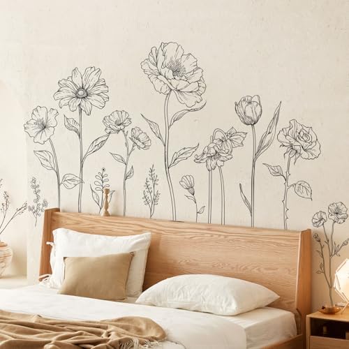 Supzone Large Black Boho Flower Wall Decals 3 Sheets 1