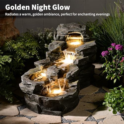 37 Inch 5-Tier Outdoor Water Fountain with LED Lights