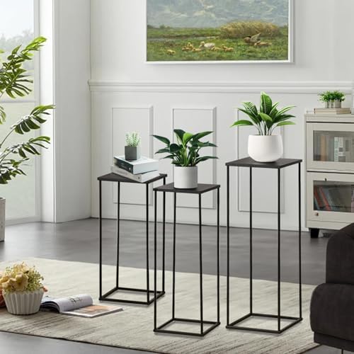 VINCIGANT 3PCS Black Metal Plant Stand Set
