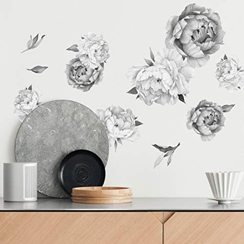 Peony Watercolor Wall Decals - Black and White Design