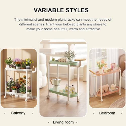 Modern 2-Tier Metal Plant Stand with Wheels and Handle