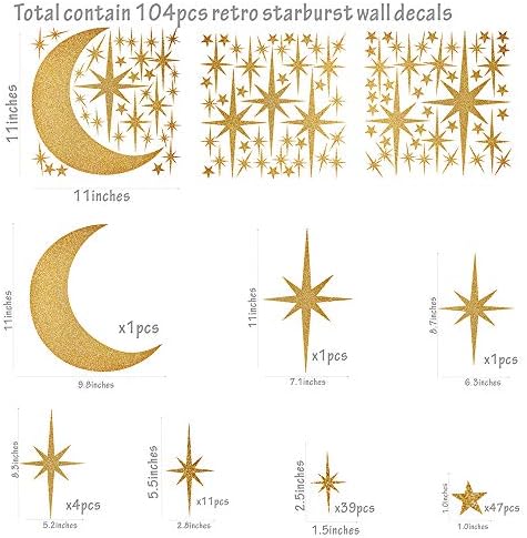 Easma Retro Starburst Wall Decals Atomic Stars Vinyl Decals