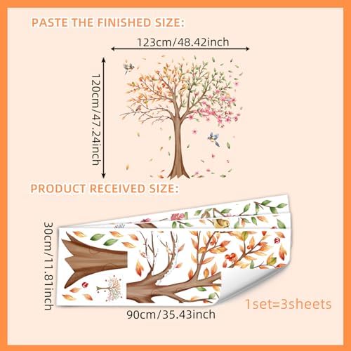 3 Sheets Large Tree Wall Decals with Flowers and Birds