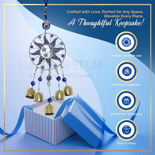 LUCKBOOSTIUM Sun Moon Star Ornament with Evil Eye and Bell