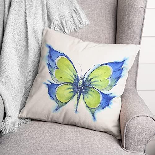 Green Butterfly Throw Pillow 16x16 Indoor Outdoor