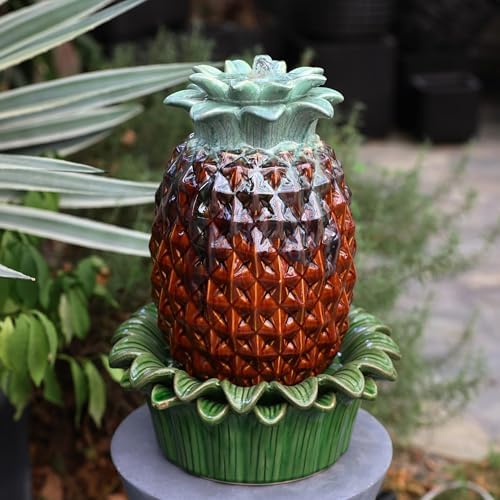 LuxenHome Tabletop Water Fountain 17 Inch Pineapple
