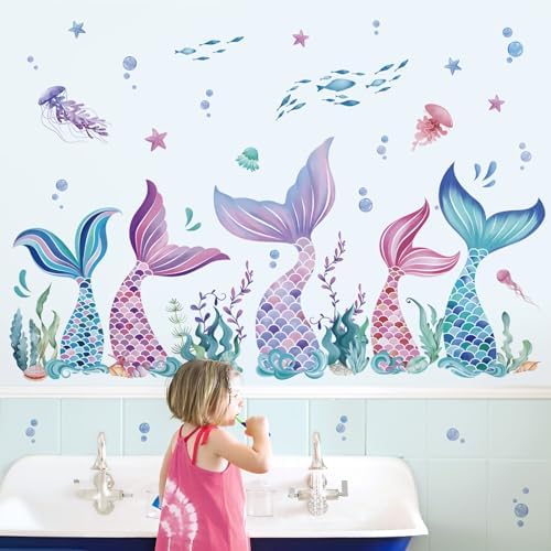 Wondever Mermaid Tail Wall Stickers Under the Sea
