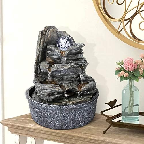 4 Tier Tabletop Fountain with Led Light Ball Grey