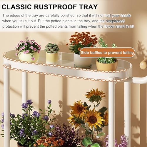 Modern 2-Tier Metal Plant Stand with Wheels and Handle