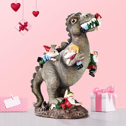 SOWSUN Dinosaur Garden Gnome Statue 14 Inch Outdoor Decor