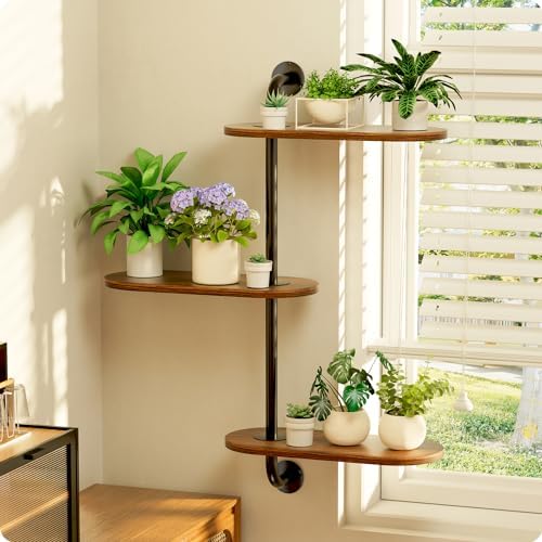 Butunita Rotating 3-Tier Plant Shelf Wooden Wall Stand