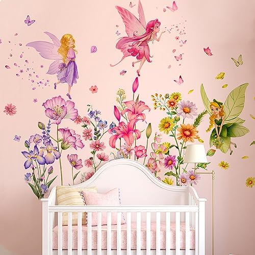Supzone Flower Fairy Wall Sticker for Girls Room