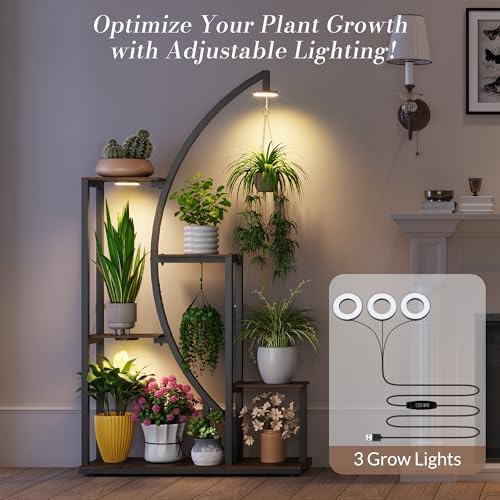 61 Inch Tall Metal Plant Stand with Adjustable Grow Lights